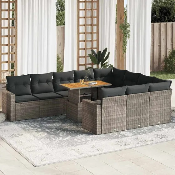 vidaXL 11-delssæt med hynder i polyrattan grå