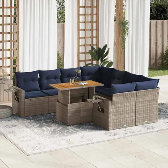 vidaXL 9-deligt havesofasæt med hynder i grå polyrattan