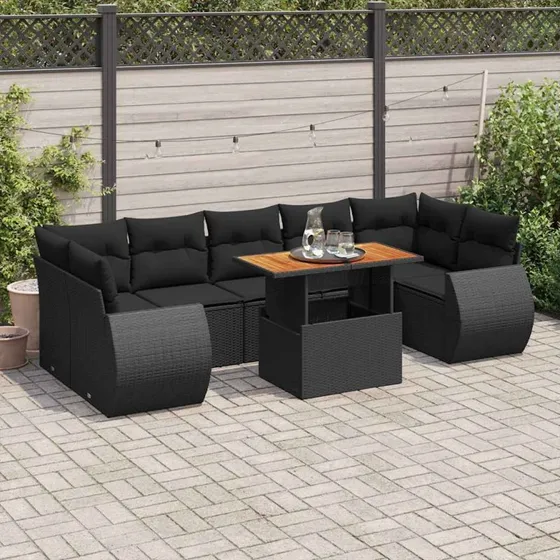 vidaXL 8-delssofasæt med hynder, polyrattan sort