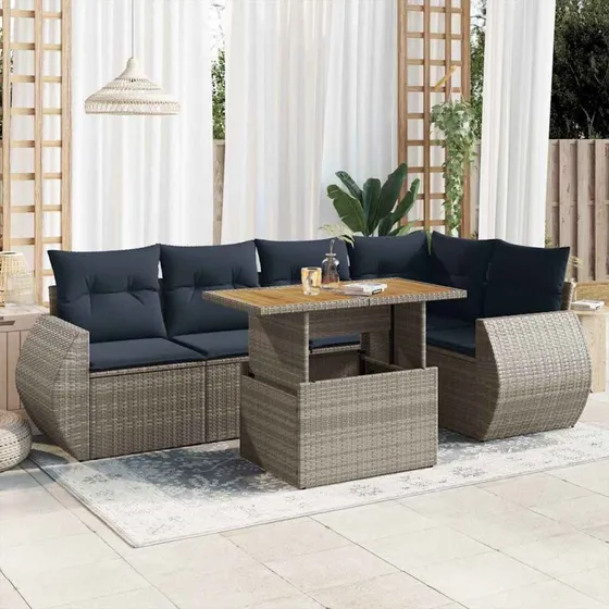 vidaXL 6-delssofasæt med hynder i grå polyrattan