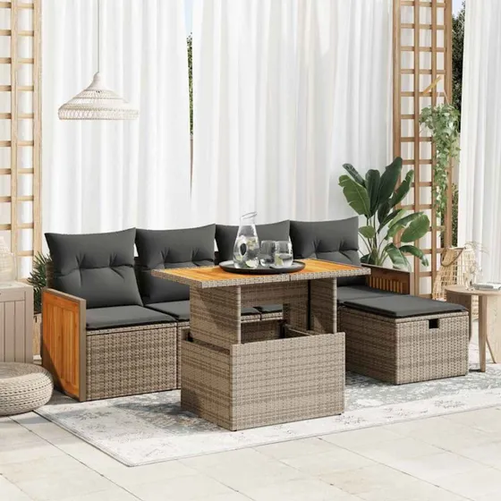 Sofasæt Til Haven 6 Dele Sort Polyrattan med Hynder og Opbevaring
