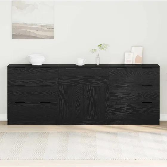 vidaXL Sideboard 3 dele Sort eg 181 x 30 x 70 cm Konstrueret træ