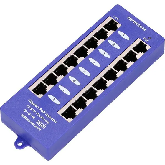 Extralink PoE Injector Tilstand B, 8x RJ45, DC 12-57V
