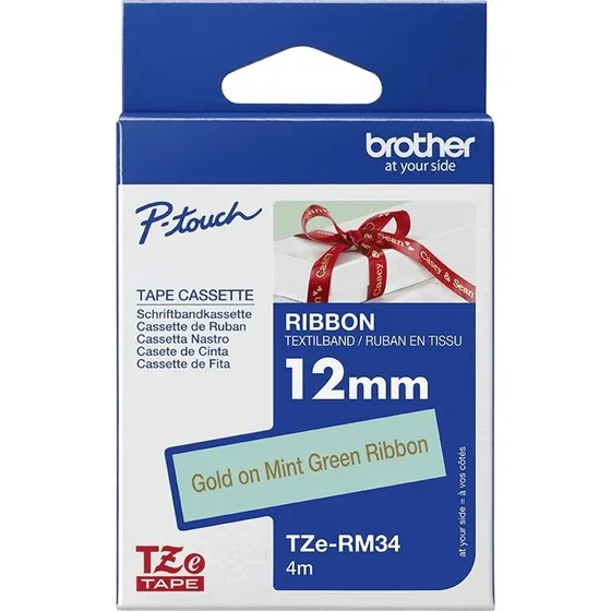 Brother TZe-RM34 Guld på Myntegrøn Båndtape (1,2 cm x 4 m)