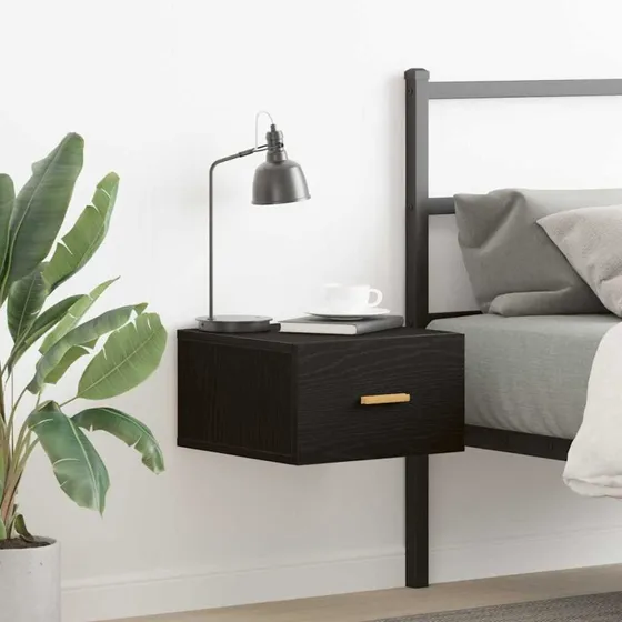 vidaXL Vægmonteret Natbord Sort Eg 35x35x20 cm Konstrueret Træ