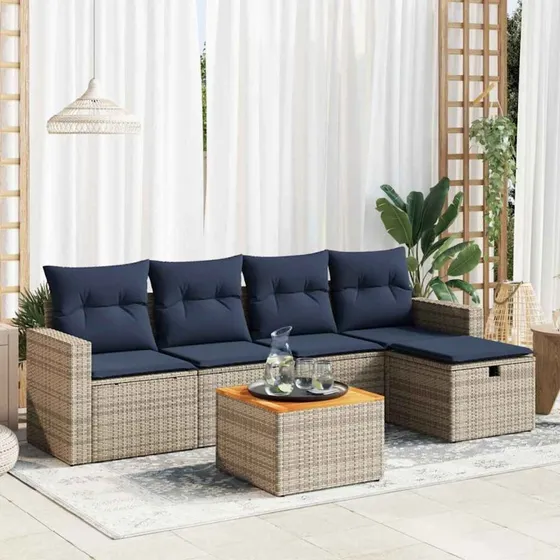 vidaXL 6-delssofasæt med hynder i polyrattan grå