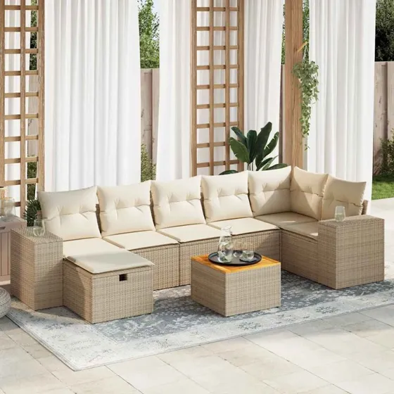 vidaXL 8-delssofasæt med hynder i polyrattan, beige