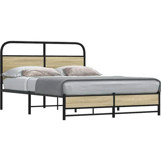 vidaXL Sengeramme 140x200 cm Metal Sonoma-Eg med sengegavl