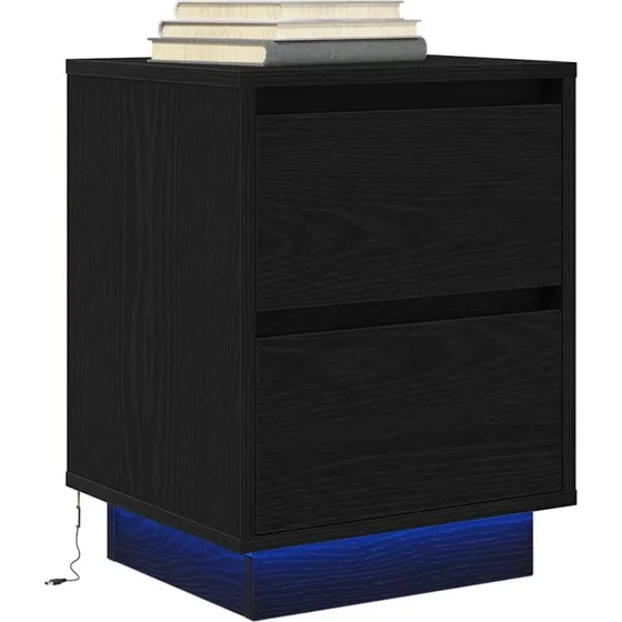 vidaXL Sengeskab med LED-lys, Sort, 38x34x50 cm