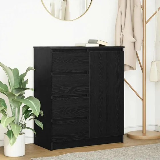 vidaXL Skænk med Skuffer 71x35x84 cm Sort Egetræ