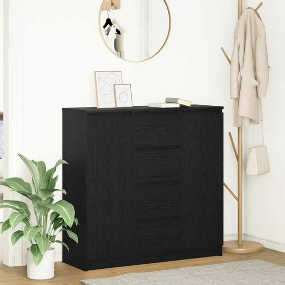 vidaXL Skænk med Skuffer 100,5x35x98,5 cm Sort Egetræ