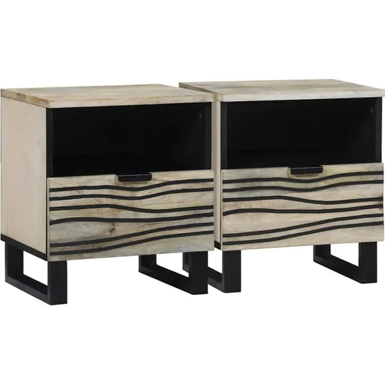 vidaXL Natskab 2 stk Hvid og Sort 40 x 33 x 46 cm Massivt Akacietræ