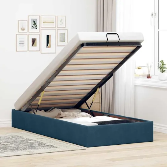 vidaXL Osmannisk Sengeramme 90x200 cm Fløjl Mørkeblå