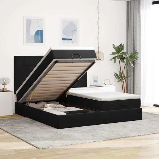 vidaXL Osmannisk Sengeramme med Madrasser 200x200 cm Fløjl Sort