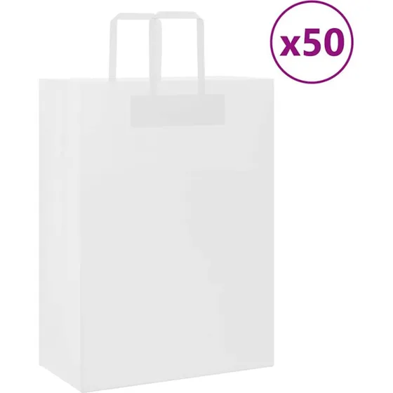 vidaXL papirposer 50 stk. 32x17x44 cm hvid med håndtag