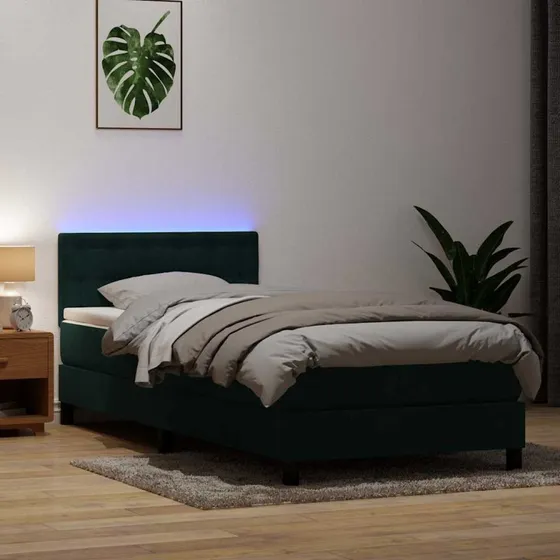 vidaXL Kontinentalseng med Madras og LED-lys, Mørkegrøn 80x220 cm
