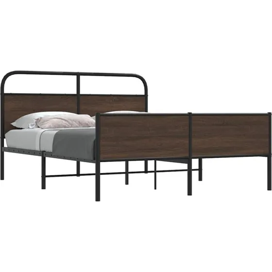 vidaXL Sengeramme 150x200 cm Metal Brun Egetræsfarve