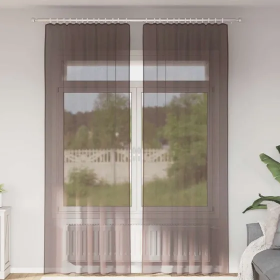 vidaXL Voile-Gardiner med Stanglommer 2 stk. Brun 140 x 260 cm