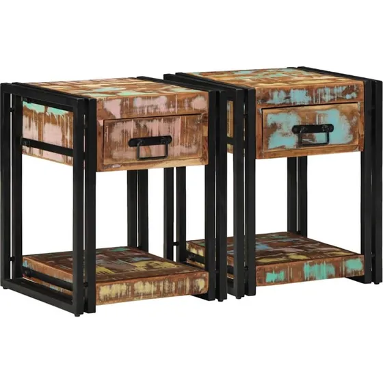 vidaXL Natskab 2 stk Flerfarvet 40 x 40 x 50 cm Massivt Genbrugstræ