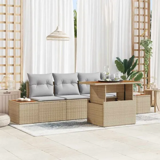 vidaXL Have Spisebordssæt 5-del, beige og grå, 100 x 55 x 73 cm