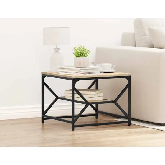 vidaXL Sofabord Sonoma-eg 51 x 50 x 40 cm, Ingeniørtræ og stål