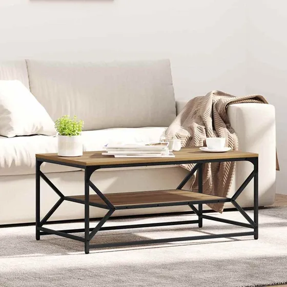 vidaXL Sofabord Artisan Eg 90x50x40 cm Grå Sonoma-Eg Stål