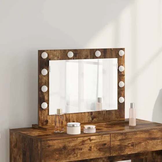 vidaXL Vaskeskab Spejl Røget Eg 60 x 45 x 18 cm med LED-strimmelys