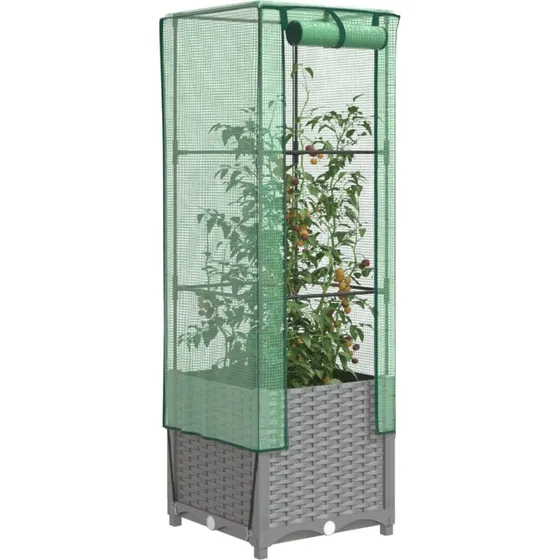 vidaXL højbed 40x40x139 cm med drivhusovertræk rattan-look