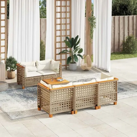 vidaXL 6-deles sofasæt med hynder i polyrattan, beige