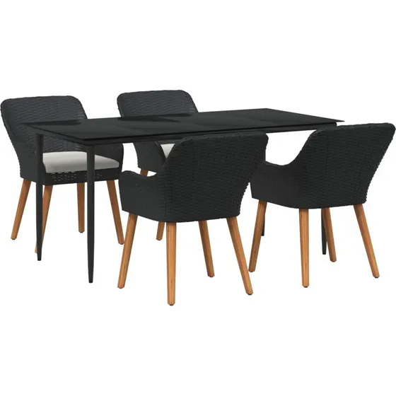 vidaXL Have Spisebordssæt 5 stk med pude, Sort polyrattan