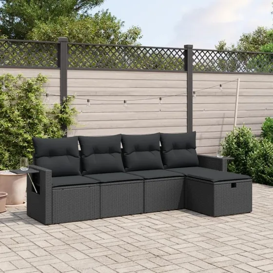 Sofasæt til haven 5 dele med hynder polyrattan sort