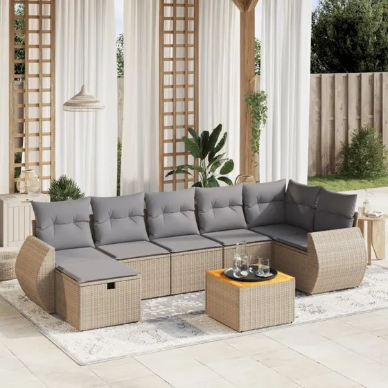Havesofasæt 8 dele med hynder PolyRattan Beige/Sort