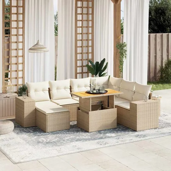 vidaXL 8-delssofasæt med hynder polyrattan beige