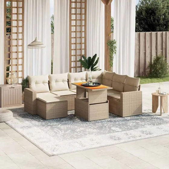 vidaXL 8-deles polyrattan sofasæt med hynder, beige