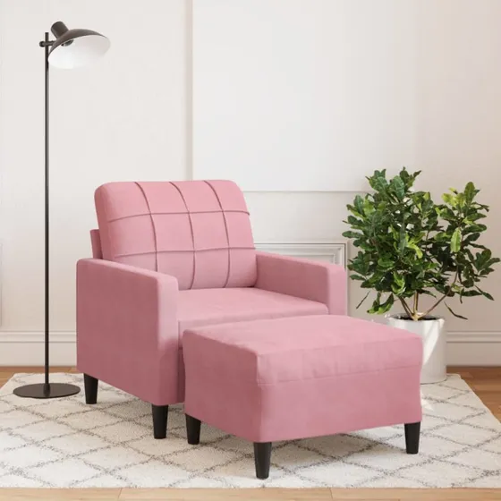 vidaXL Sofastol med Fodskammel 60 cm Lyserød Velour