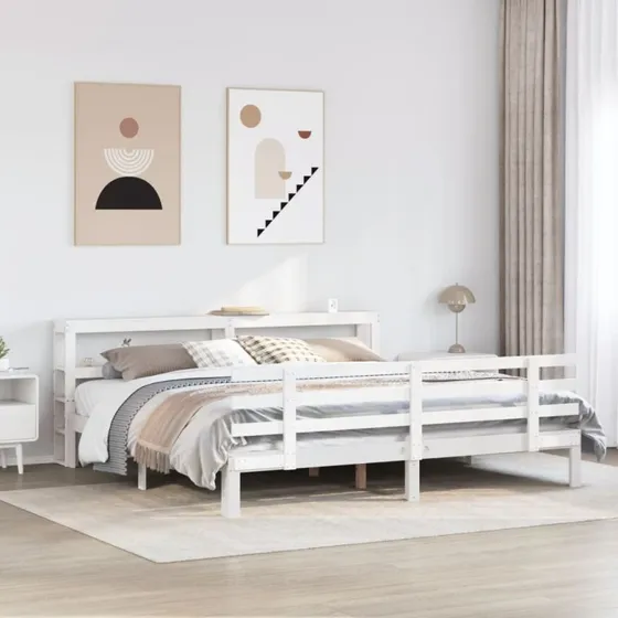 vidaXL Sengeramme med hovedgærde, hvid, 200x200 cm