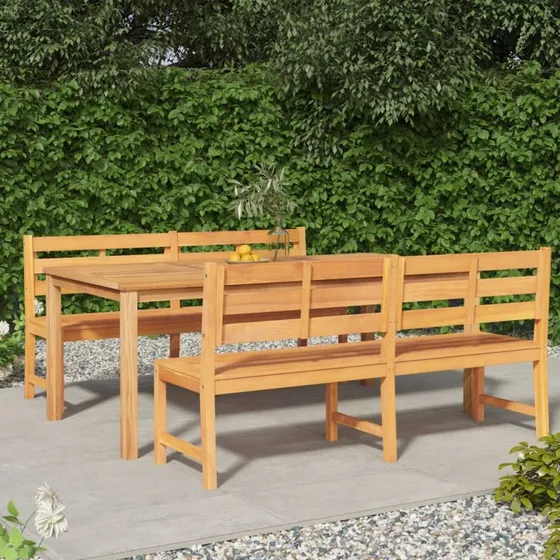 vidaXL 3-deligt spisebordssæt i massivt teaktræ, 200 cm