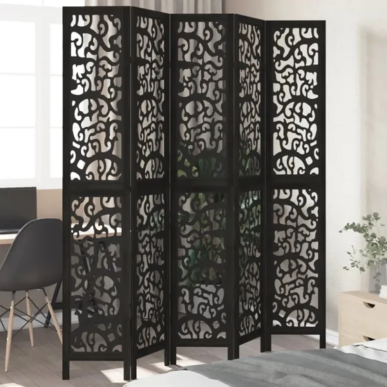 vidaXL 5-paneler rumdeler i massivt kejsertræ, sort, 50 x 220 cm