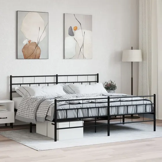 vidaXL Sengeramme 200x200 cm metal sort