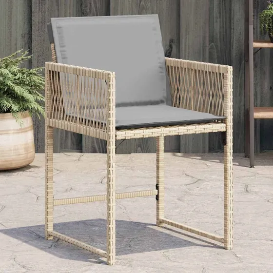 vidaXL Havestole 4 stk. med hynder polyrattan blandet beige