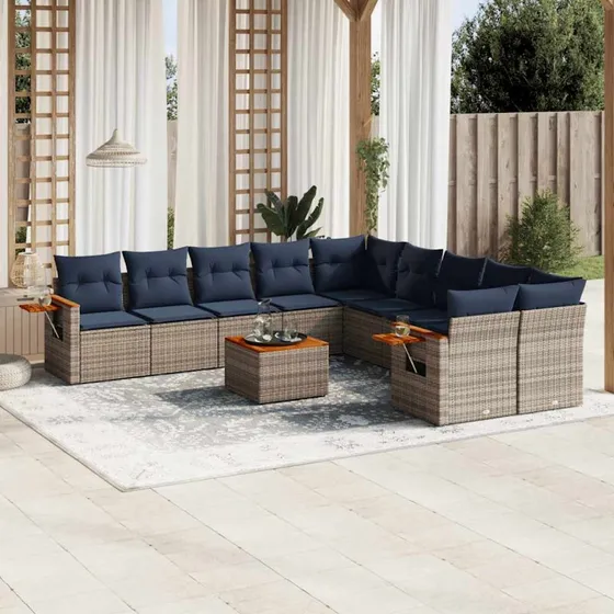 vidaXL 11-delers loungesæt med hynder, polyrattan grå