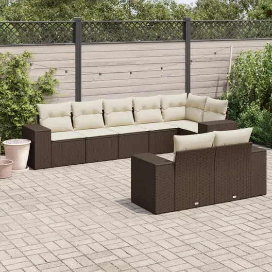vidaXL 8-delers polyrattan havesofasæt brun med hynder