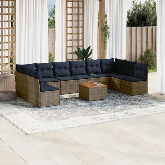 vidaXL 11-delssæt med hynder i polyrattan grå