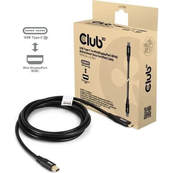 Club 3D DP40 USB-C til Mini DisplayPort kabel 2 m sort