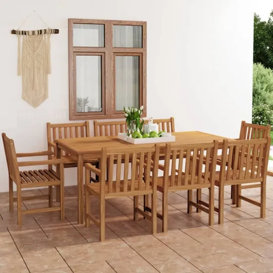 vidaXL 9-delt havespisesæt 200x100 cm massivt teaktræ