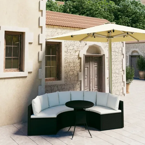 vidaXL 5-delssæt polyrattan sort med hynder