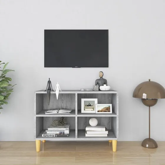 vidaXL tv-bord med massive træben 69,5x30x50 cm grå sonoma-eg