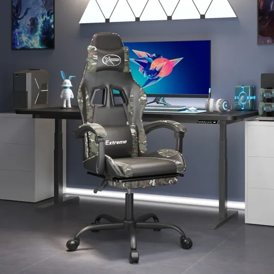 vidaXL drejelig gamingstol med fodstøtte, sort camouflage