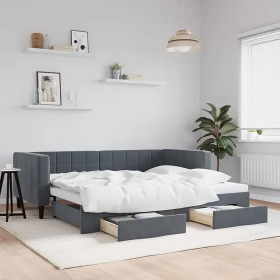 vidaXL Daybed med Udtræk og Skuffer 90x200 cm Mørkegrå