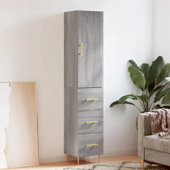 vidaXL Højskab 34,5x34x180 cm Konstrueret Træ Grå Sonoma-Eg